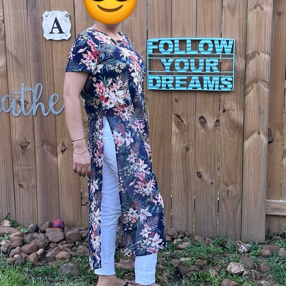 Sweet Rain Floral sheer long tunic LARGE - Picture 5 of 10